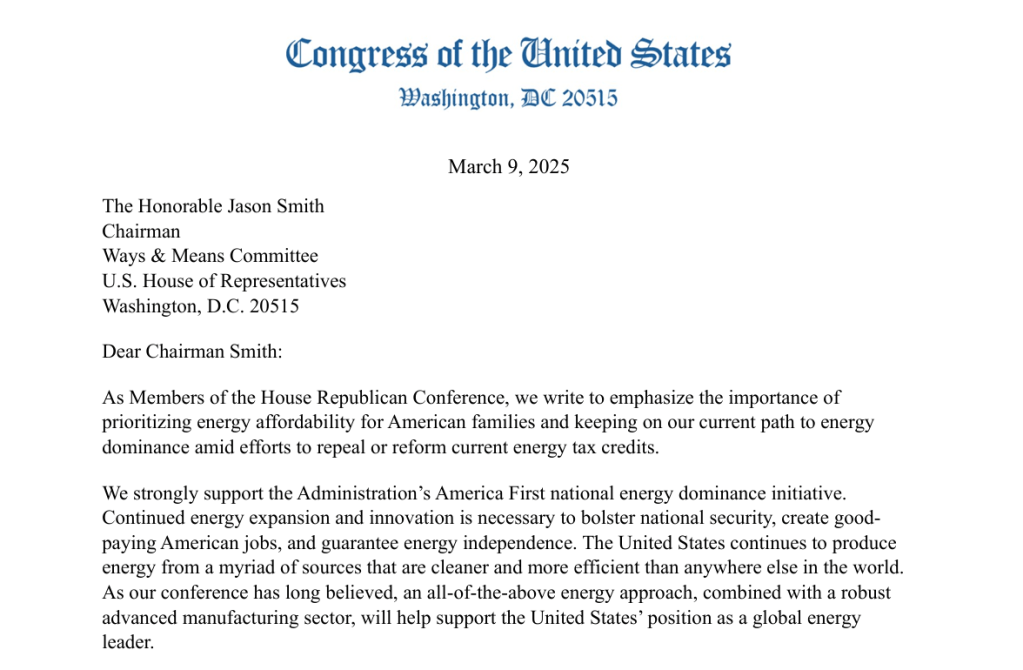 Thankful for Reps. Hurd and Evans for standing up for clean energy tax&nbsp;credits